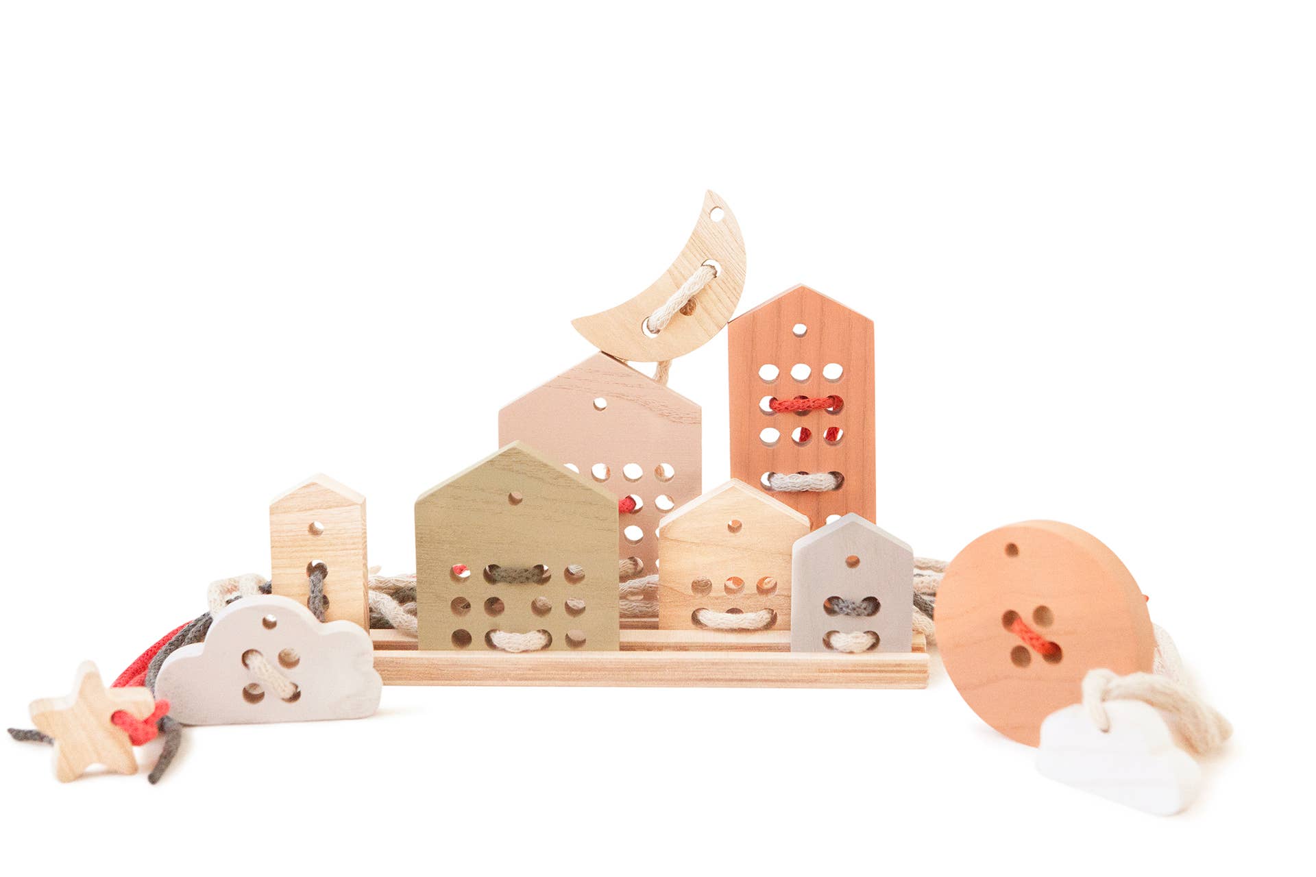 Wooden Lacing Toy Set - City of the Childhood: Natural